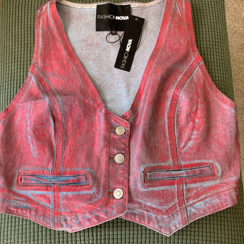 WOMANS  WESTERN FEEL FOIL DENIM CROPPED VEST -NEW